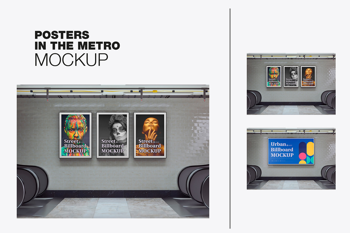 Subway Scene with 3 Advertisement Po, a Product Mockup by OneVectorStock