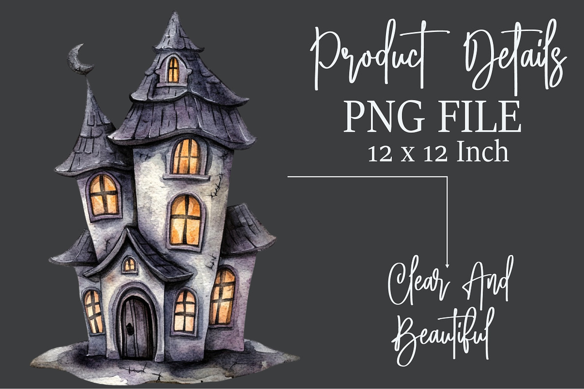 Watercolor Haunted House Clipart, an Illustration by Rose Art (Photo 4 of 7)