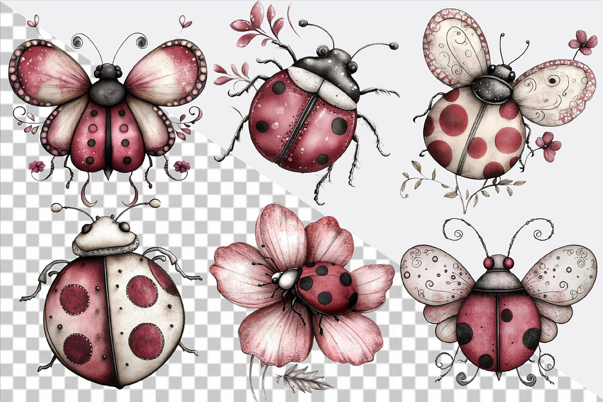 Whimsical Spring Ladybug Clipart, an Illustration by SVGArt (Photo 2 of 9)