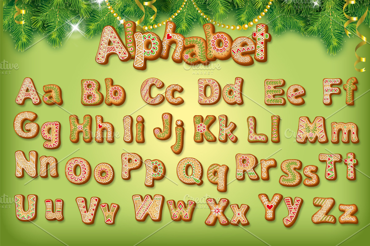 Christmas Gingerbread alphabet, a Decorative Illustration by Nataliia Toporovska (Photo 2 of 5)