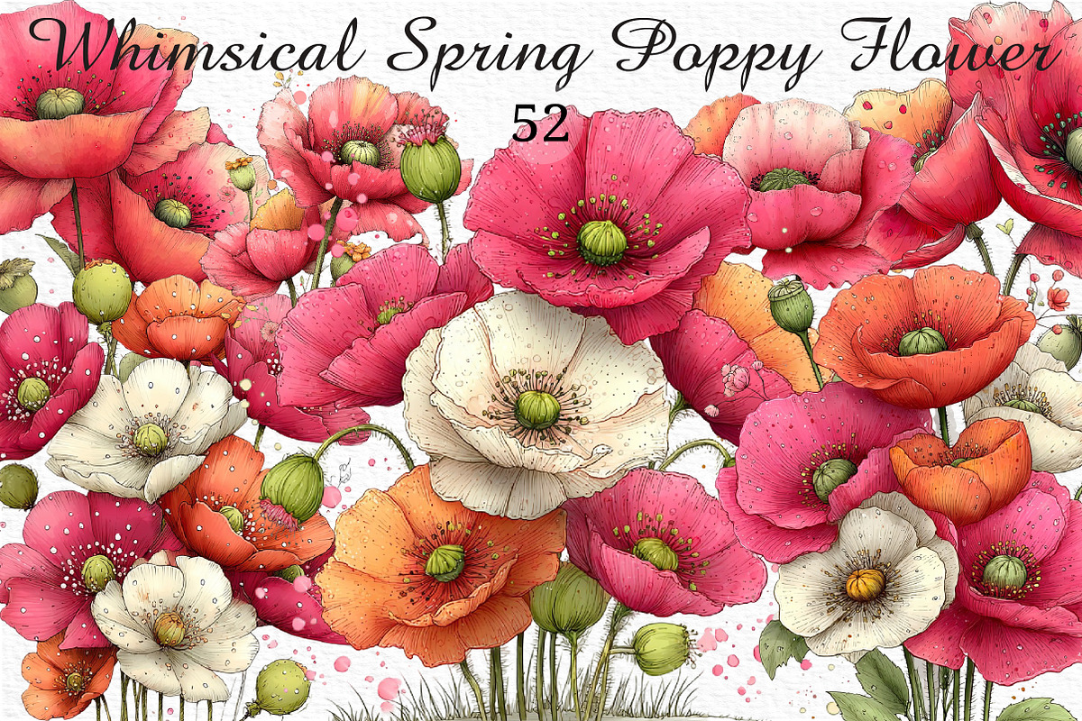 Whimsical Spring Poppy Flower Clipar, an Illustration by Craft Nest (Photo 1 of 11)