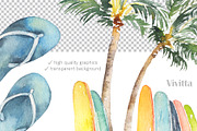 Surfing watercolor clipart set, an Illustration by Vivitta (Thumbnail 2 of 9)