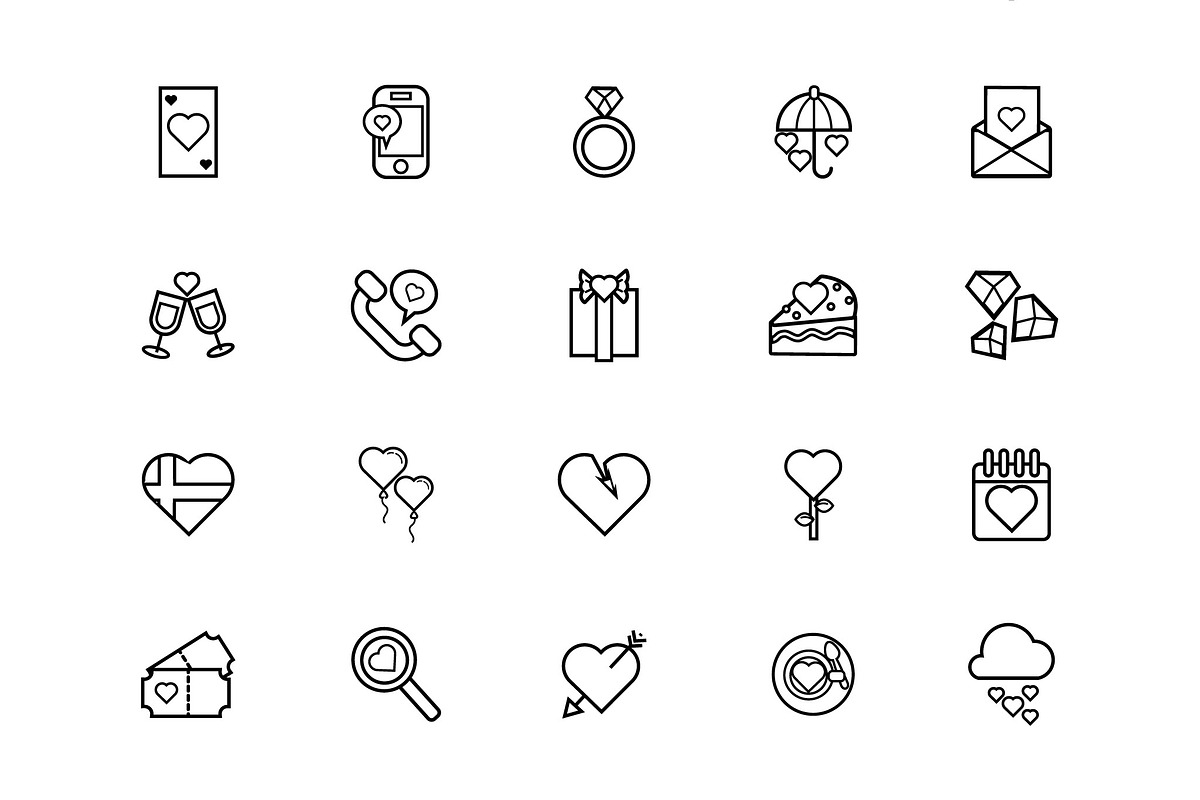 Heart Love Line Icons Set, an Outline Icon by studiogstock (Photo 3 of 4)