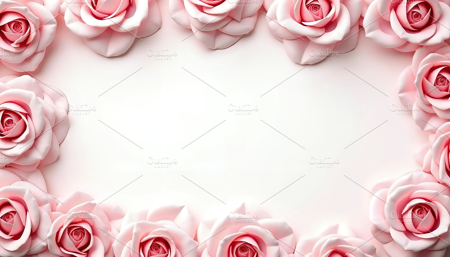Romantic Pink Roses Border With Soft, a Photo by LOGOCREATIVE