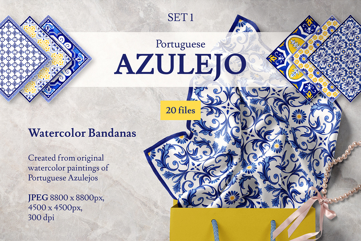Portuguese Azulejos. Bandanas Set 1, a Decorative Illustration by ilonitta (Photo 1 of 9)