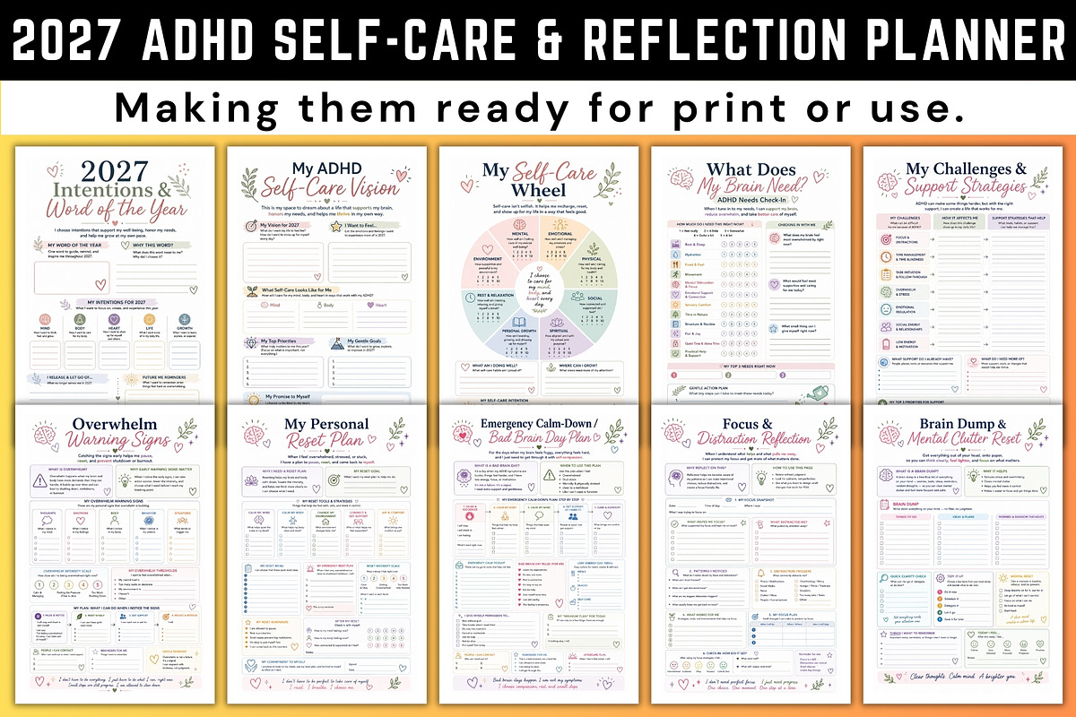 2027 ADHD Self-Care & Reflection Pla, a Stationery Template by Designmela01 (Photo 2 of 6)