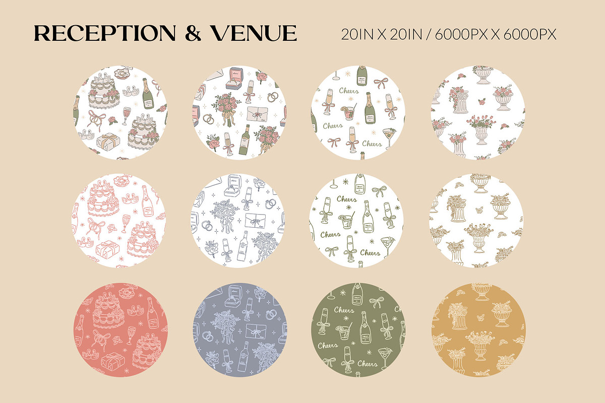 Hand drawn Wedding pattern bundle, a Pattern Graphic by CreativeChristiana (Photo 5 of 14)