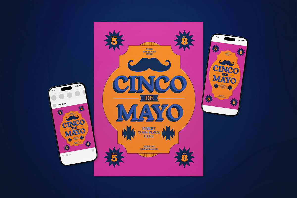 Pink Retro Cinco de Mayo Flyer Set, a Flyer Template by The Good Store (Photo 1 of 2)
