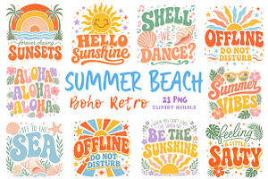 Boho Retro Summer Beach PNG Bundle, an Illustration by Dream Creation