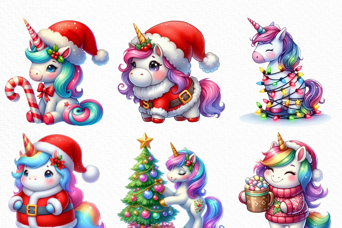 Christmas Unicorn Clipart, an Illustration by Craft Nest (Photo 5 of 6)