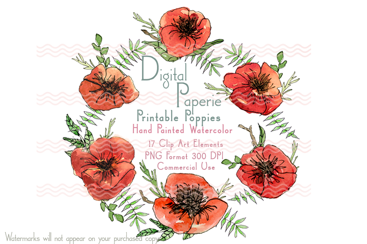 Digital Watercolor Poppies, an Illustration by Digital Paperie (Photo 1 of 2)
