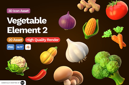 3D Vegetable Element Icon Vol 2, an Object 3D Model by SLAB! Design