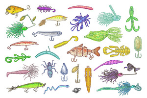 Fishing Lures Vector Set
