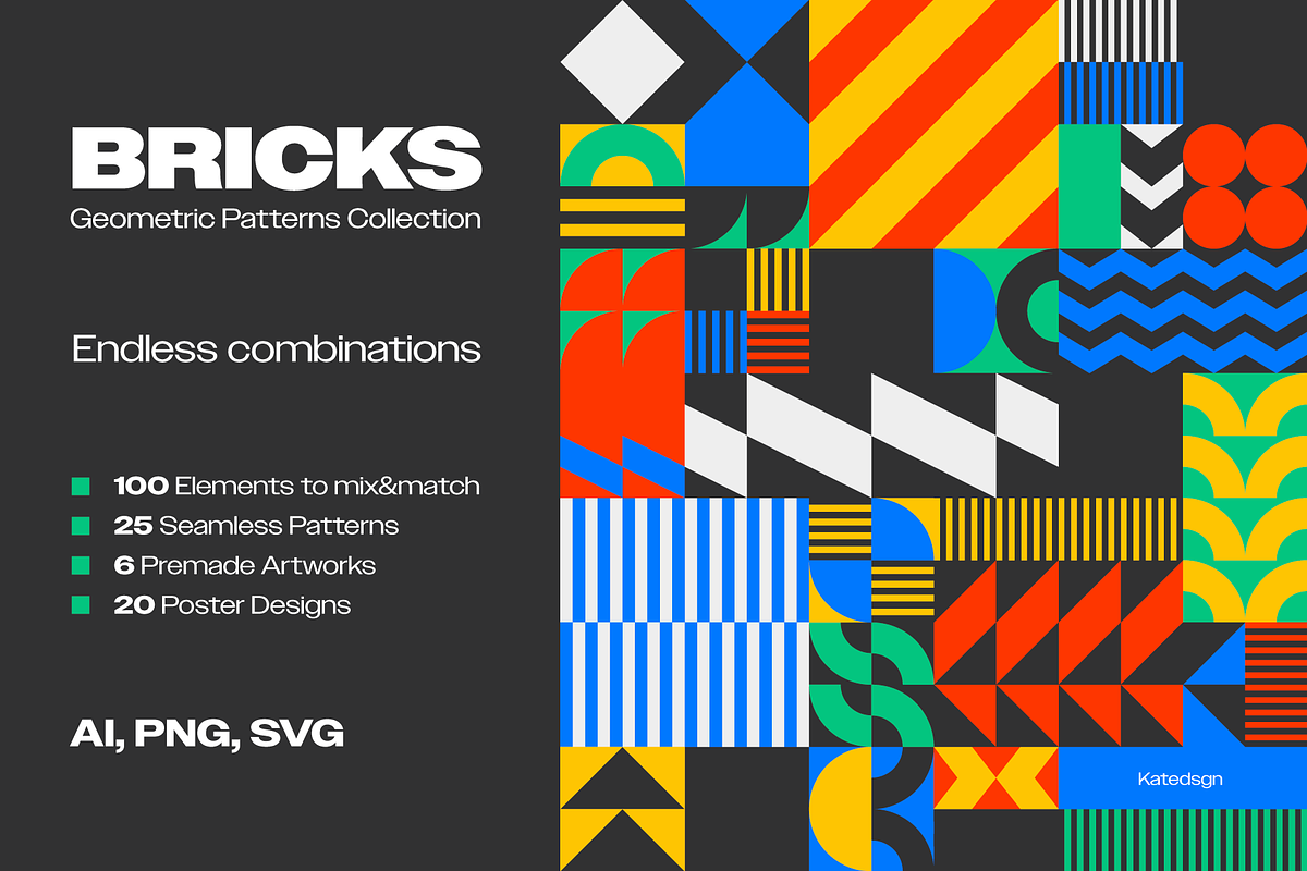 BRICKS-Geometric Pattern Collection, a Pattern Graphic by Katedsgn (Photo 1 of 12)