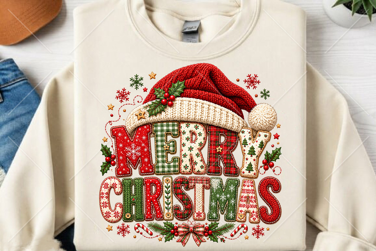 Merry Christmas Santa Hat Patchwork, a Seasonal Illustration by Canvas Craft (Photo 2 of 6)