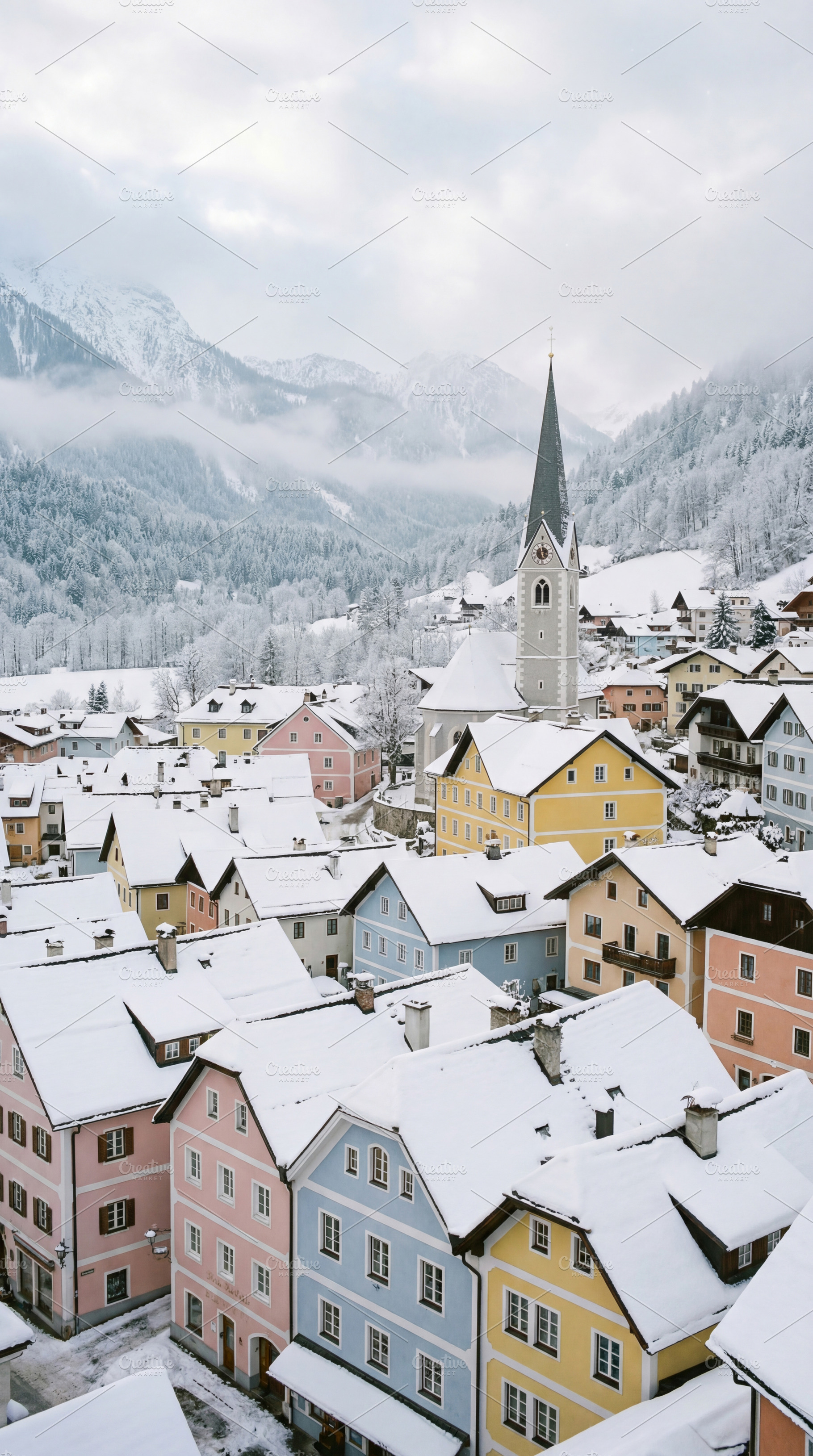 Snowy Colorful Alpine Village, an Architecture Photo by Virgo Studio