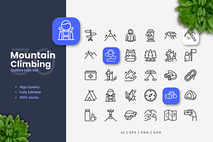 Mountain Climbing Outline Icons