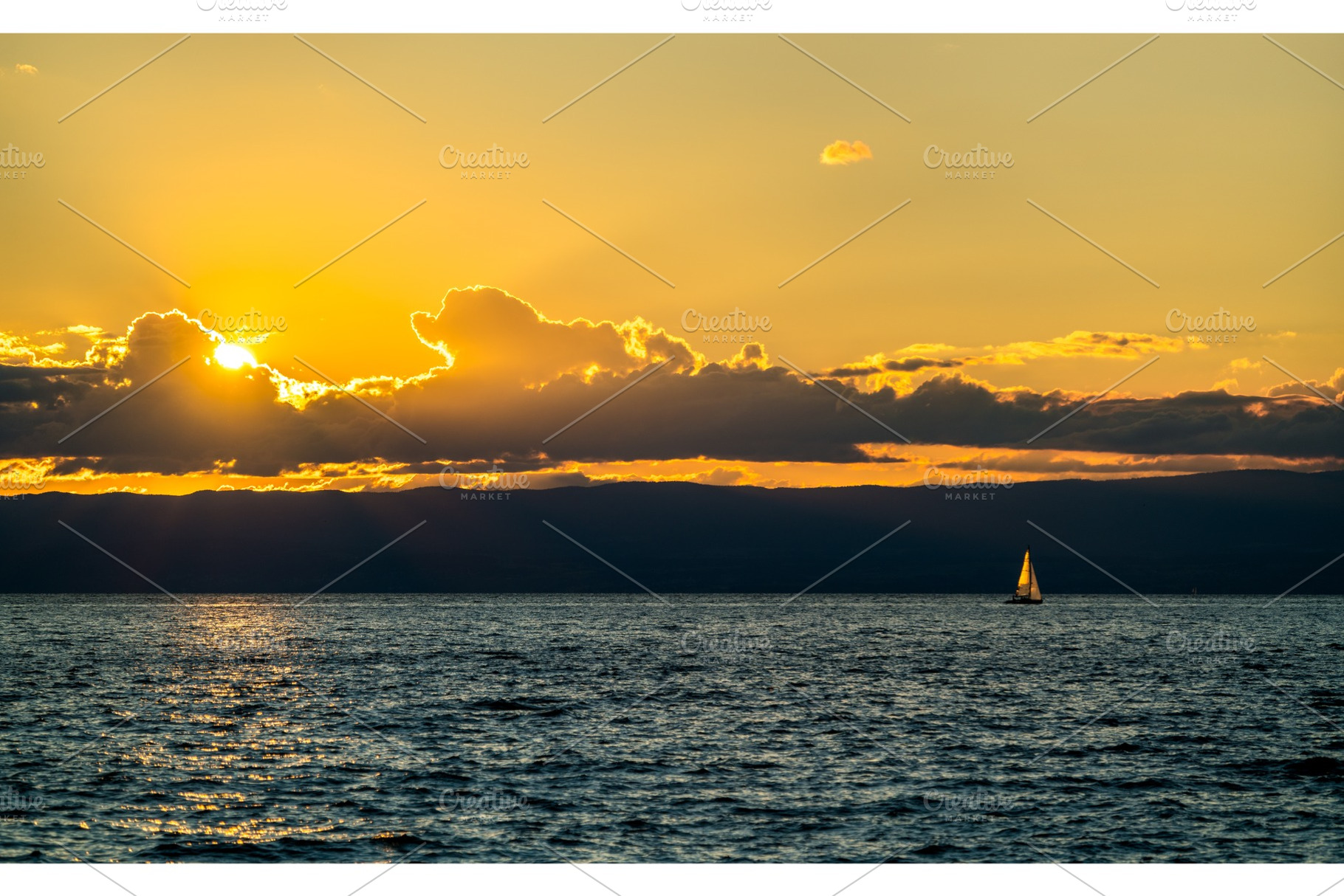 Lonely yacht on Lake Geneva at, a Nature Photo by Leonid Andronov
