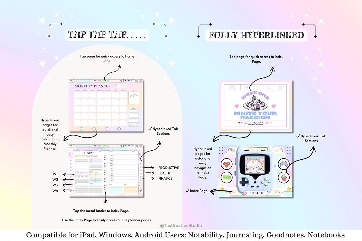 Cute Undated Digital Planner, a Stationery Template by Tas Creative Studio (Photo 4 of 9)