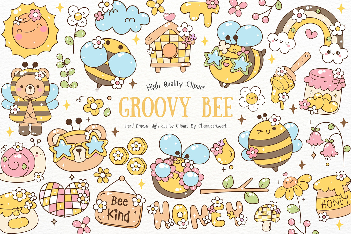 Groovy Honey Bee SVG PNG, an Animal Illustration by Chonnieartwork (Photo 1 of 3)
