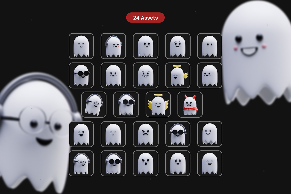 Cute Ghost 3D Icons, an Object 3D Model by Azam Creative (Photo 5 of 5)
