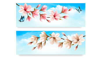 Two Nature Banners With Magnolia