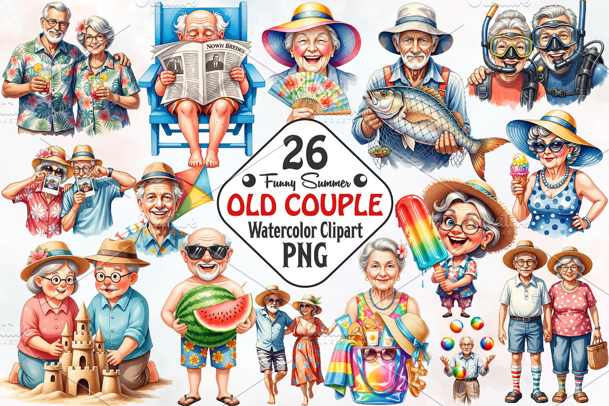 Funny Summer Old Couple Clipart, an Illustration by RobertsArt (Photo 1 of 7)