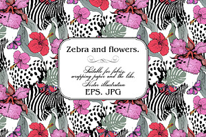 Zebra And Flowers.