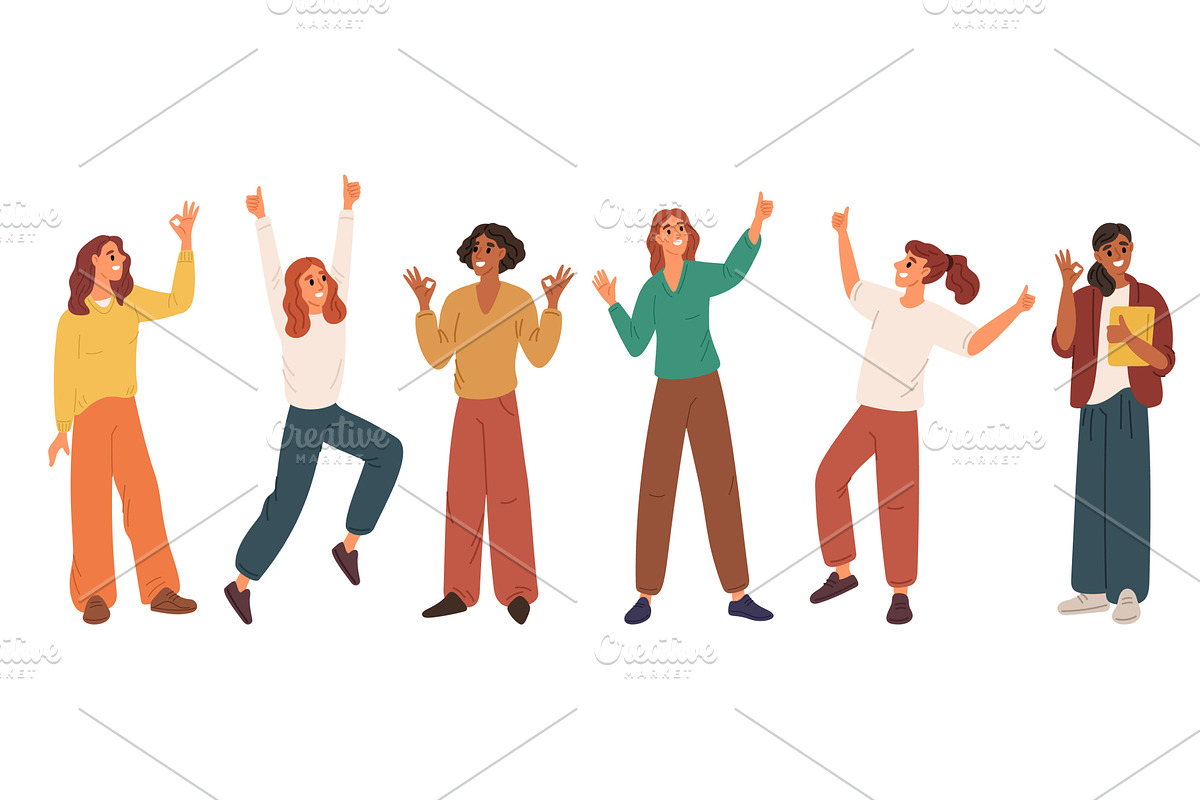 Cheerful young women give thumbs up, a Person Illustration by Vectorbuum