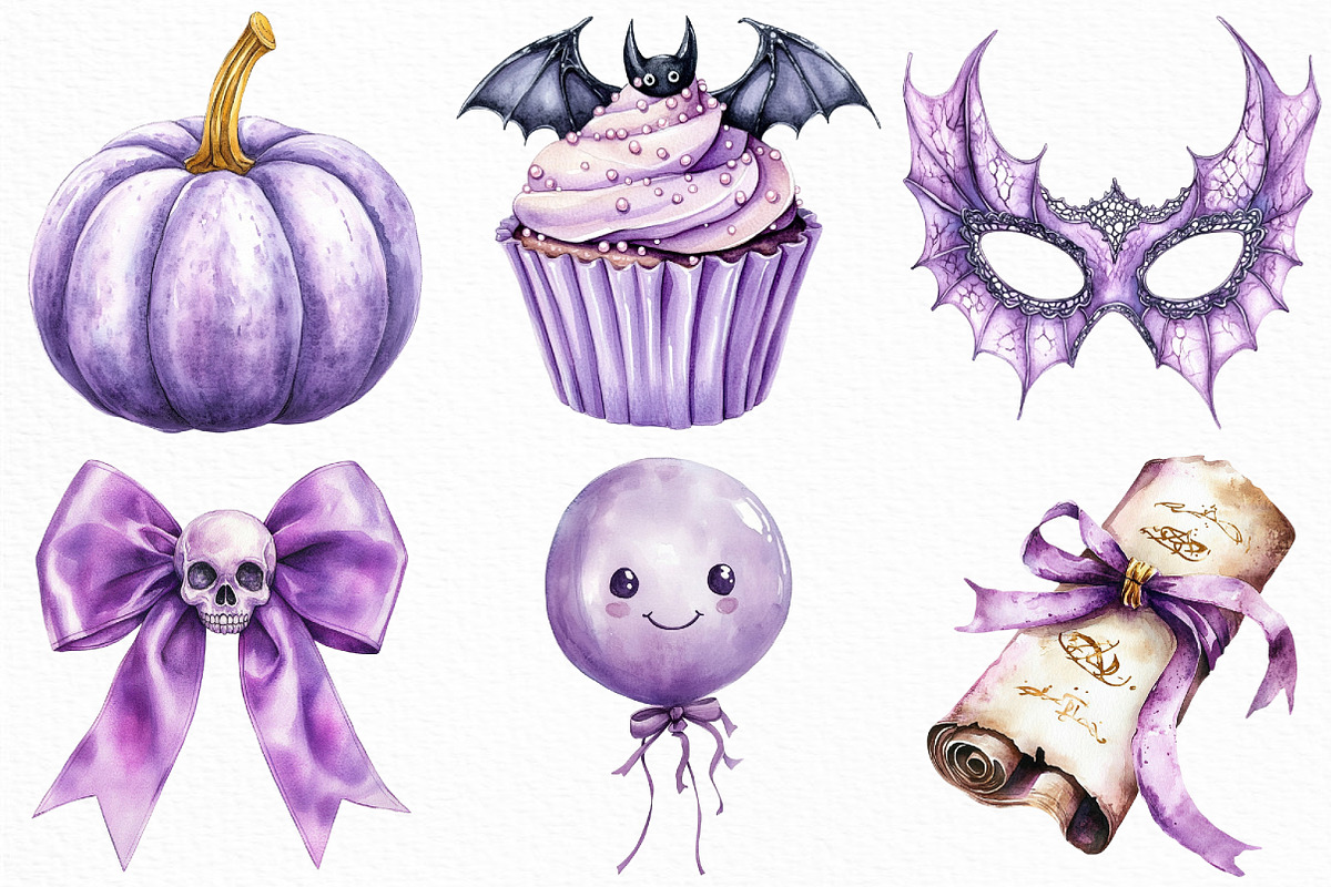 Watercolor Lavender Halloween PNG, an Illustration by Craft Nest (Photo 4 of 6)