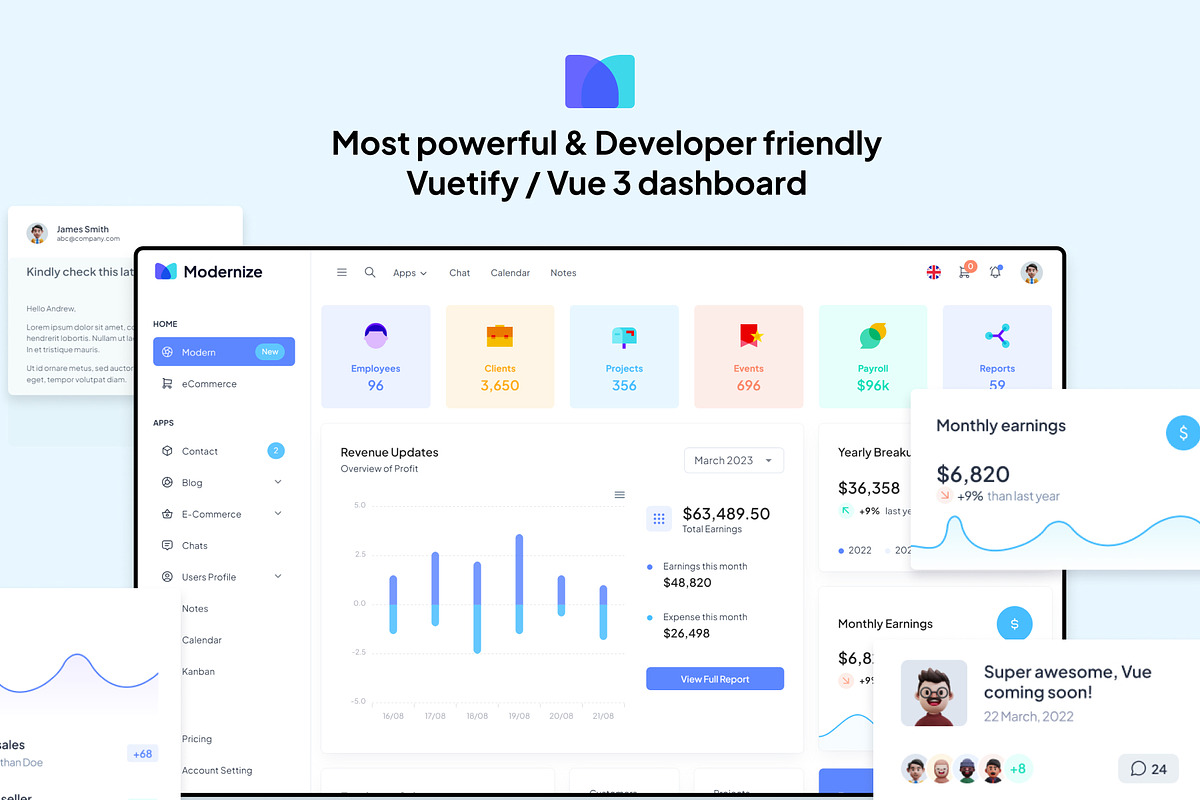 Modernize Vuejs Admin Dashboard, a Vue Template by AdminMart (Photo 2 of 15)