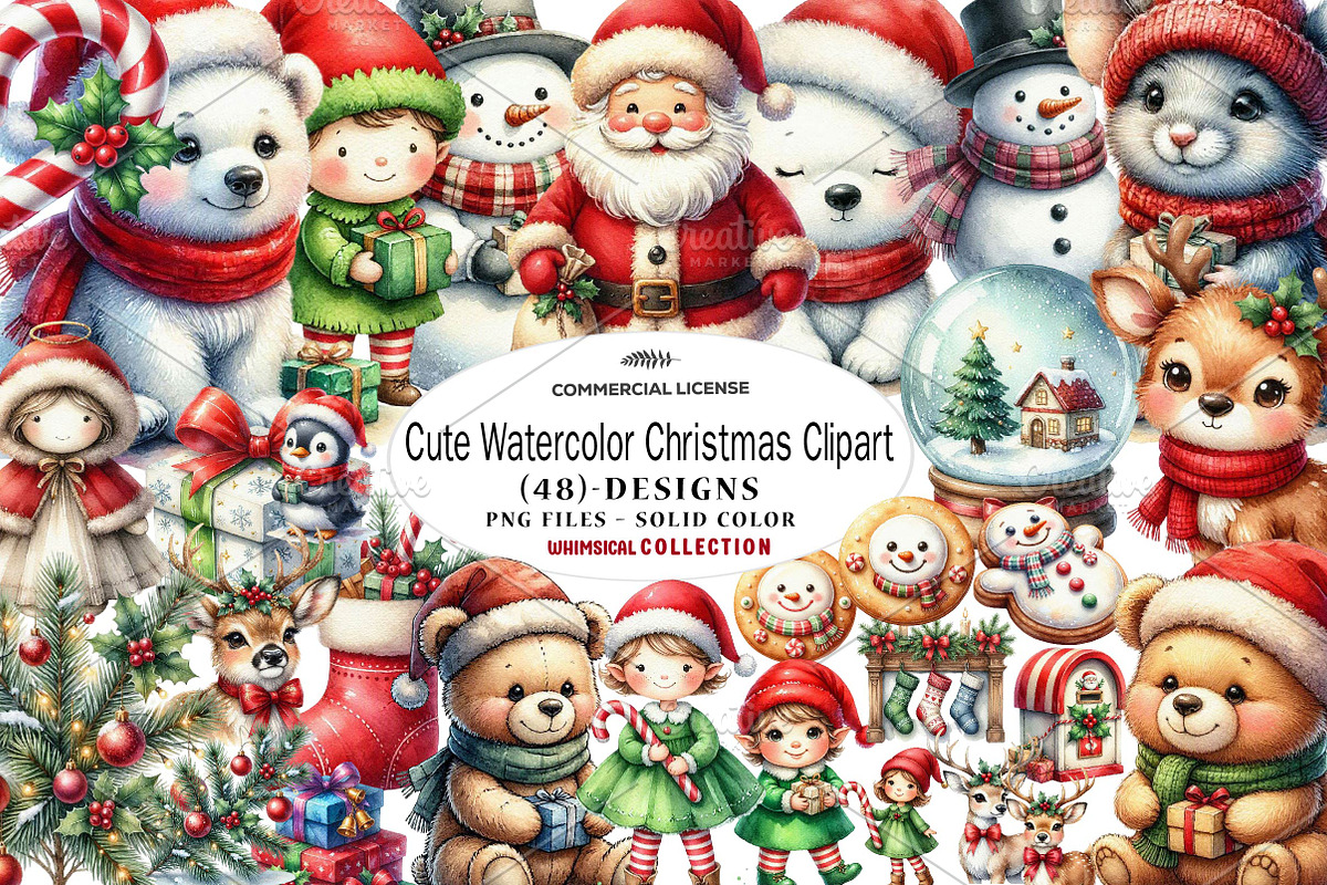 Cute Watercolor Christmas Clipart, a Seasonal Illustration by CreationArt (Photo 1 of 7)