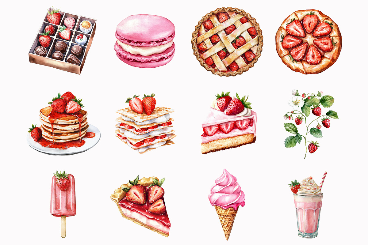 Watercolor Strawberry Delight Clipar, an Illustration by Design Market (Photo 2 of 4)