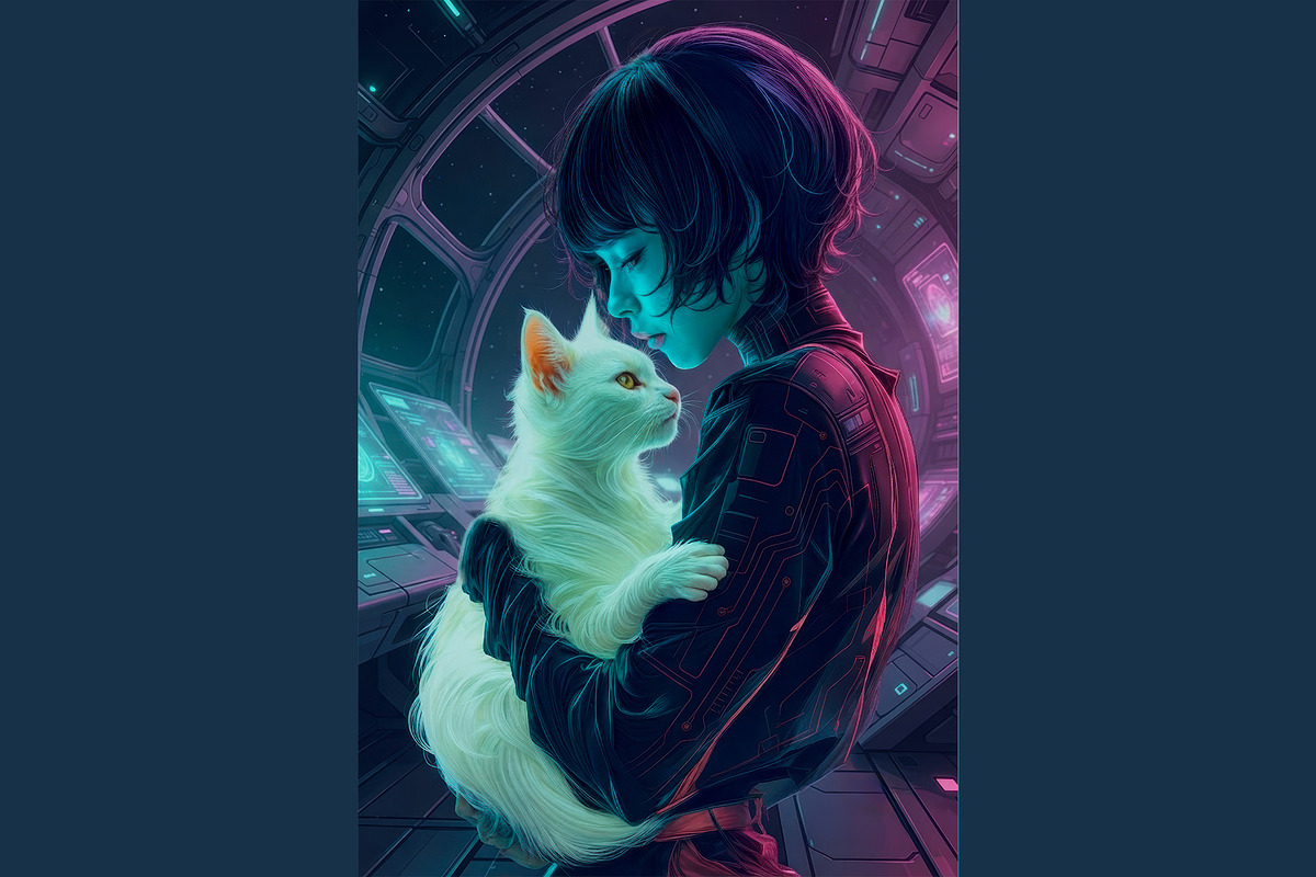 Cyberpunk Girl Cat Clipart, a Person Illustration by StockVerse Creative (Photo 3 of 4)