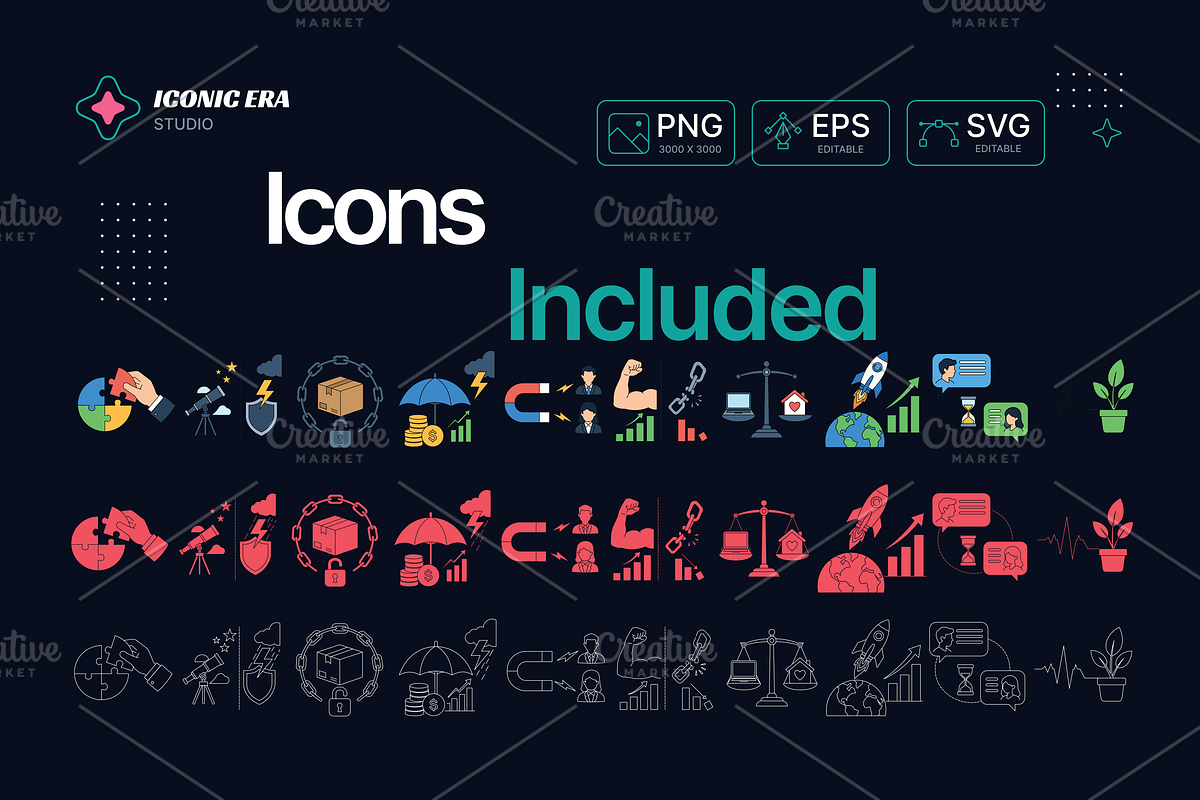 SWOT Analysis Business Icons 3 Style, an Outline Icon by Iconic Era (Photo 2 of 2)