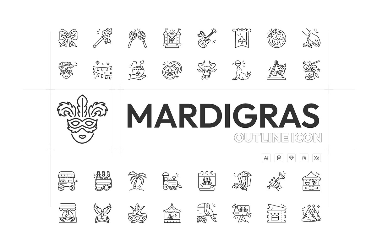 Mardi Gras Linear Icons Set, an Outline Icon by Prosymbols (Photo 1 of 5)