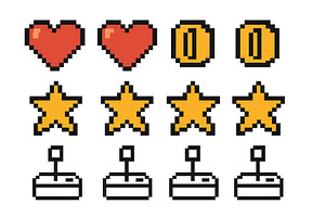 Pixel art symbols depicting hearts, an Illustration by ZinetroN