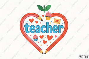 Teacher Heart Pencil PNG, an Illustration by CraftArtStudio