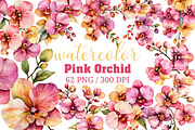 Watercolor Pink Orchid Clipart, an Illustration by Craft Nest (Thumbnail 1 of 12)