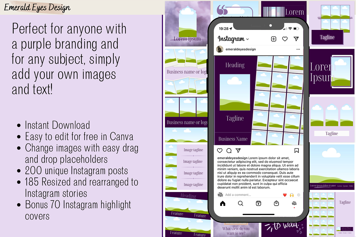 455 Canva Purple Instagram Template, a Social Media Template by Emerald Eyes Design (Photo 2 of 11)