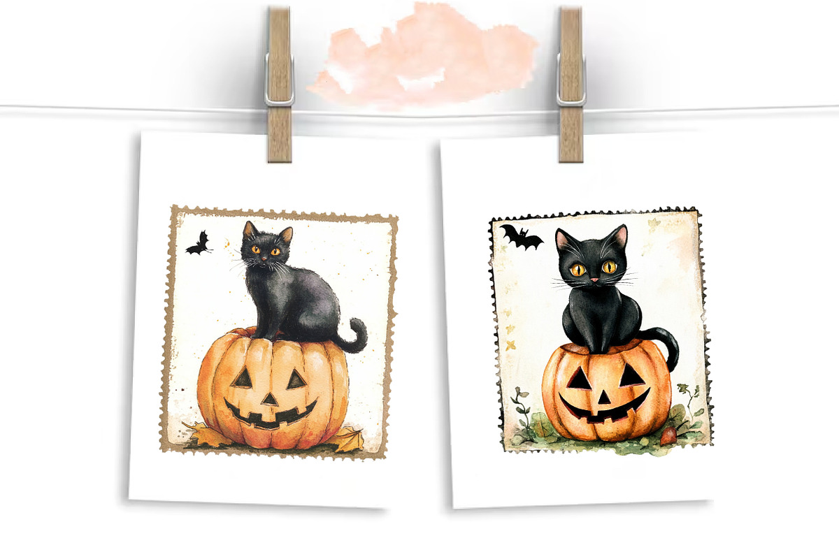 Vintage Halloween Postage Stamp Clip, an Illustration by Libby Wishes (Photo 5 of 7)