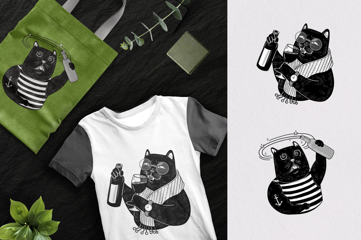 6 Funny Black Cat Prints, an Animal Illustration by helenreveur (Photo 2 of 5)