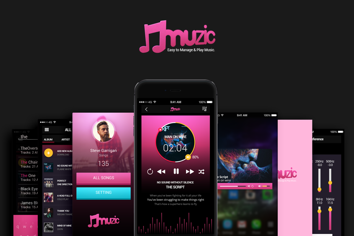 Muzic (Music App UI), an UI Kit Template by Rebound  (Photo 1 of 6)