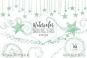 Mint Green Cute Watercolor Stars, an Illustration by ClipartBrat Graphics (Thumbnail 1 of 5)