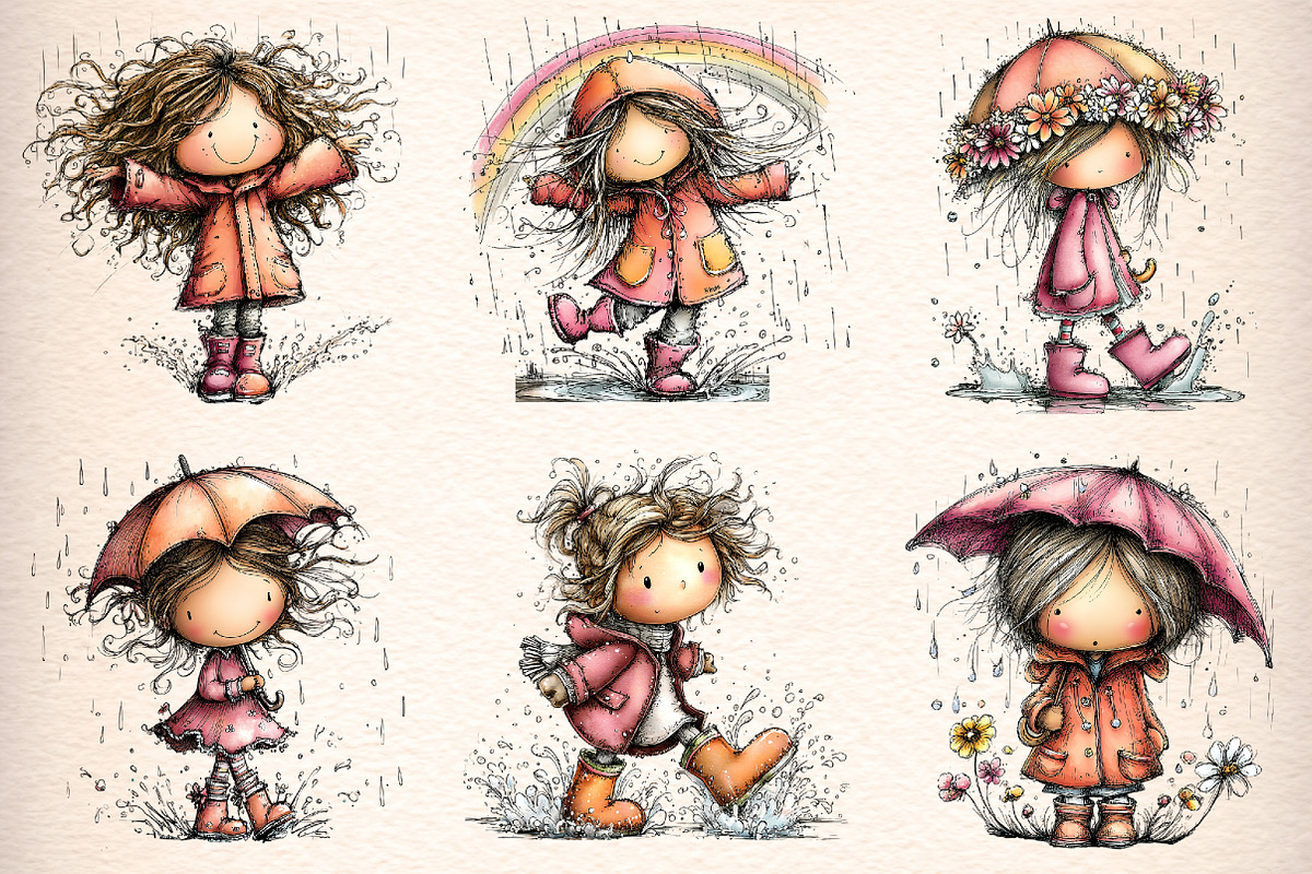 Whimsical Rainy Day Kids Clipart, an Illustration by Digital Artistic99 (Photo 3 of 11)