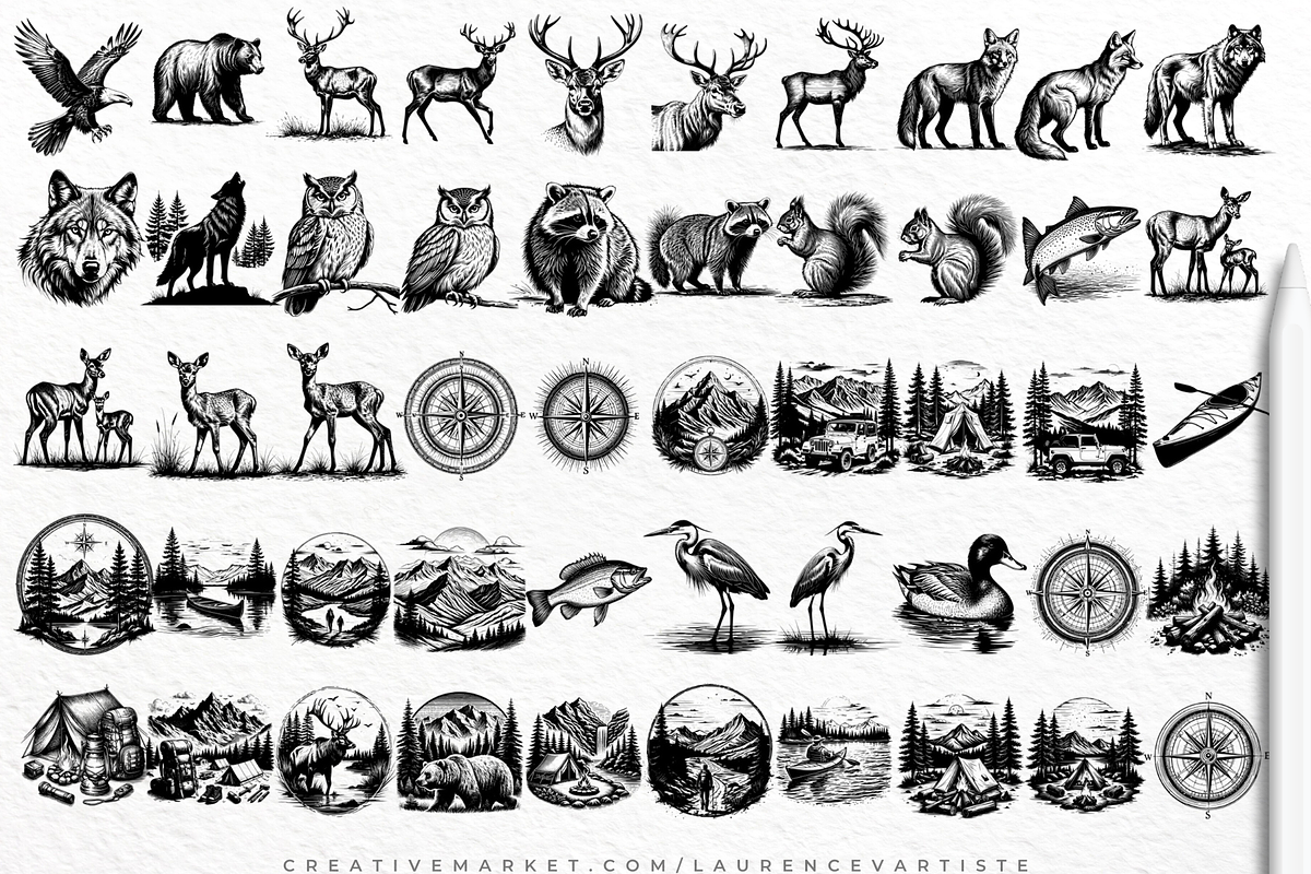 Camping Forest Mountains Procreate, a Brush Add-On by LaurenceVArtiste (Photo 2 of 8)