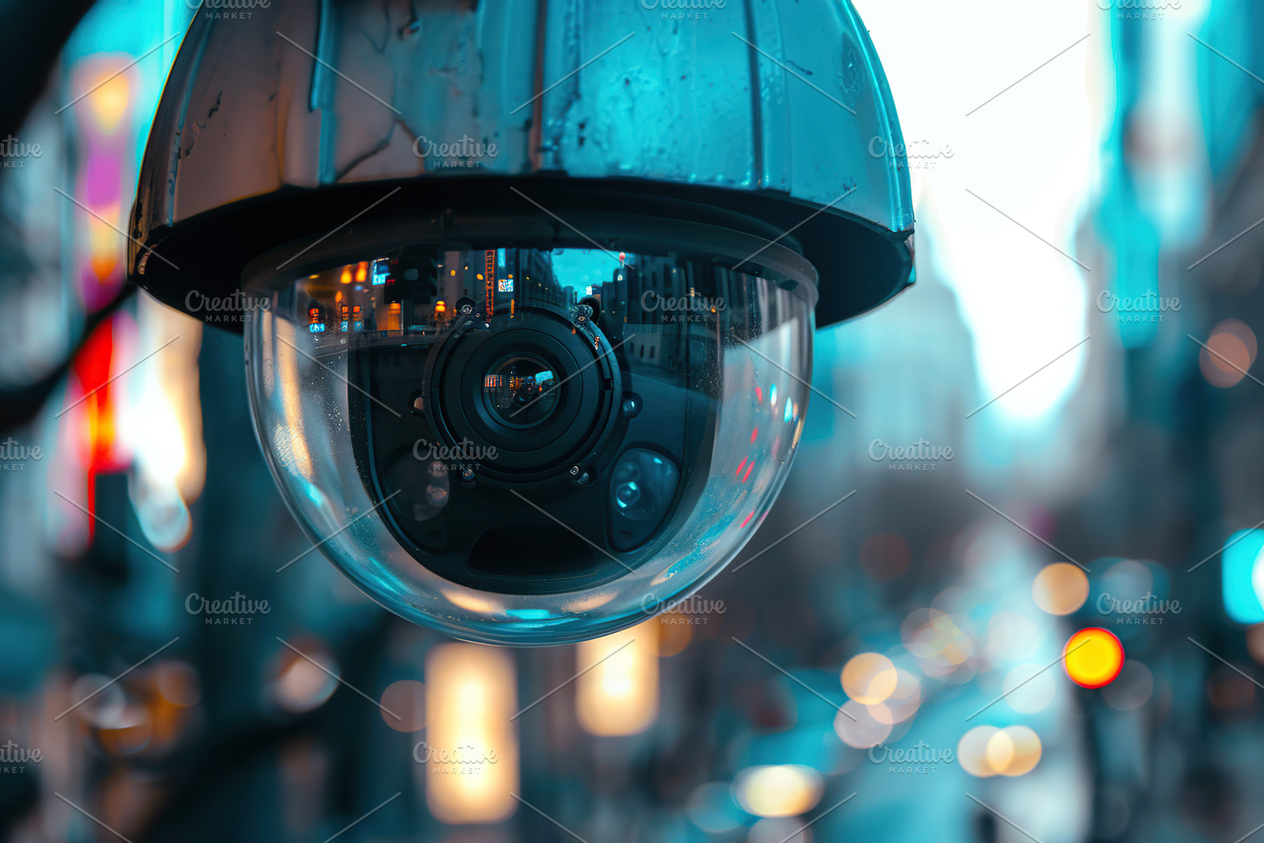Modern public CCTV camera on wall on blurred building background, a Technology Photo by AlyaAnd
