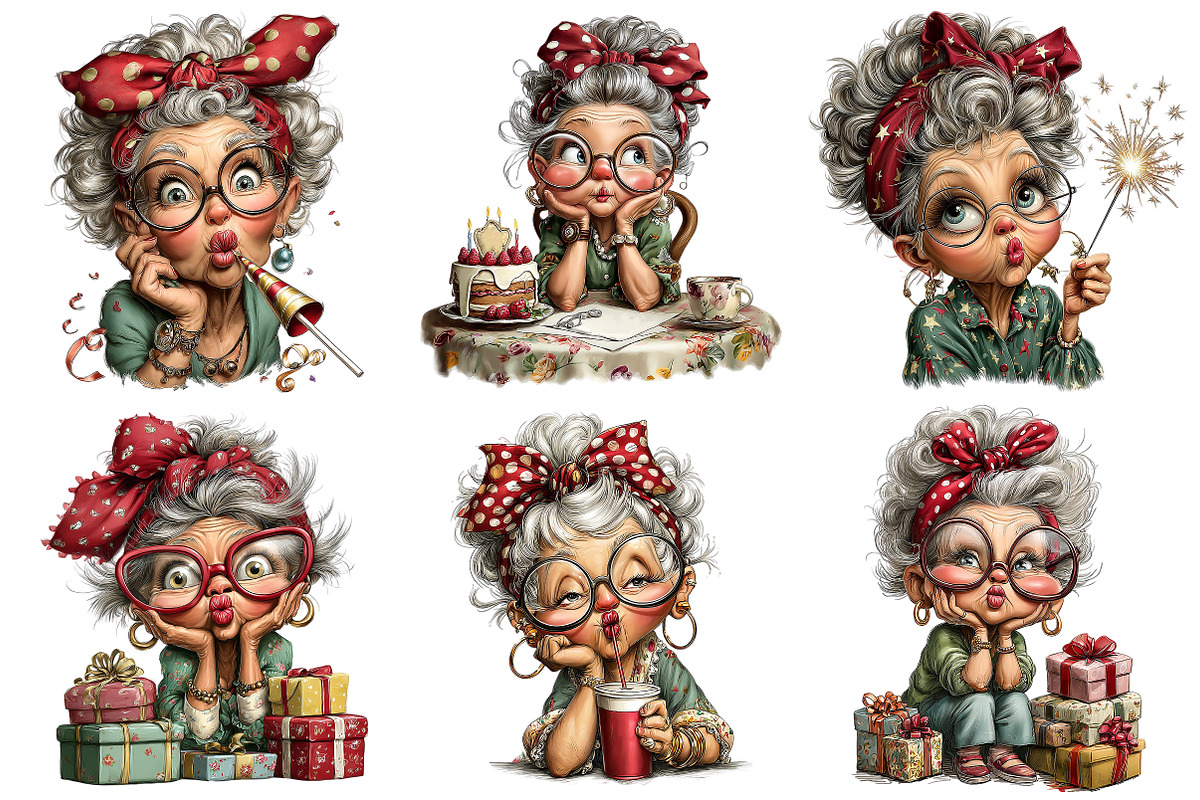 Whimsical Old Lady Birthday Clipart, an Illustration by Craft Nest (Photo 8 of 11)