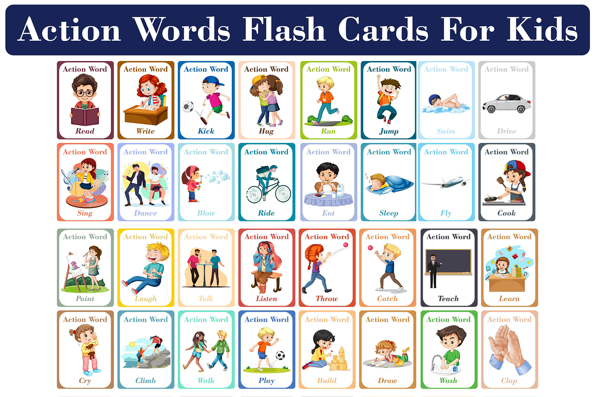 Action Words Flash Cards for Kids, a Card Template by DigitalsDesigns