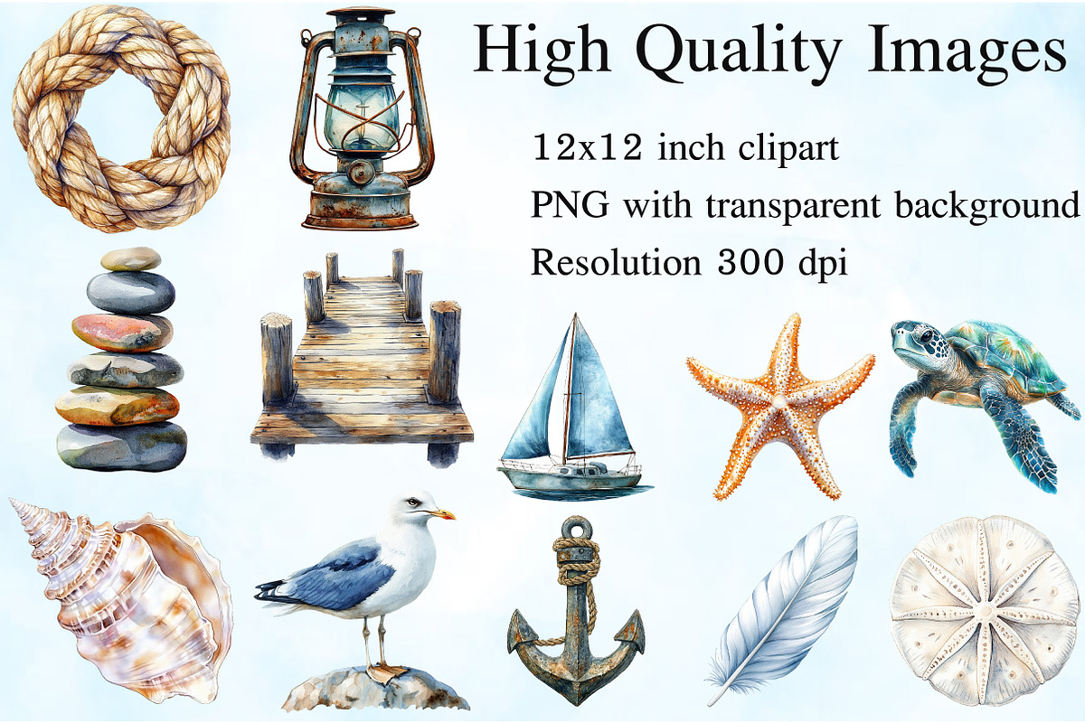 Watercolor Coastal Serenity Clipart, an Illustration by Craft Nest (Photo 2 of 6)